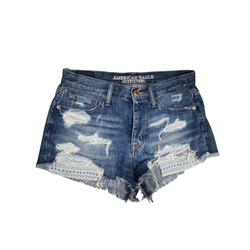 American Eagle Vintage Hi-Rise Festival Denim Shorts Womens 4 Distressed Boho